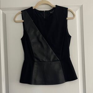 BCBG Black Sleeveless Blouse with Leather Accent